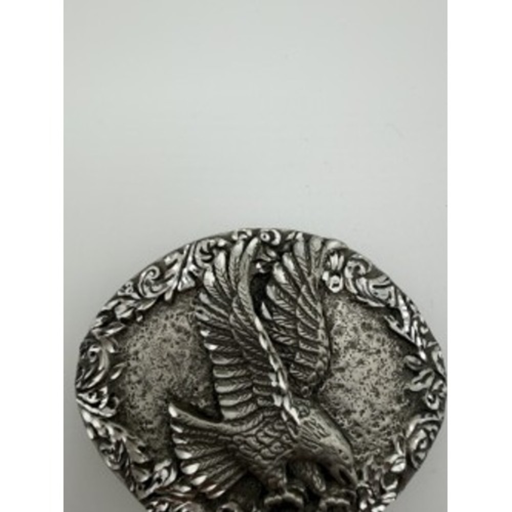 Vintage Silver-Tone Eagle Belt Buckle Western Floral Scroll Oval Americana Metal